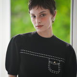 half sleeve stitch knit tops