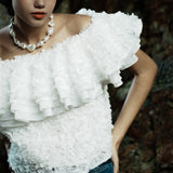 3D flower ruffle tops