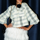 check jacquard cocoon sleeve jacket