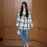 big check BISHU pure wool coat