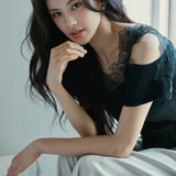Lace Open Shoulder Peplum Tops