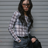 Sheer Check Long Sleeve Top