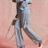 Flower Bijou Straight Denim