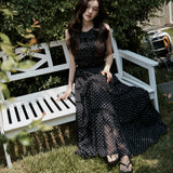 2way lace stripe long dress