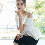 Lace Open Shoulder Peplum Tops
