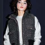 4way shiny tweed padded down jacket
