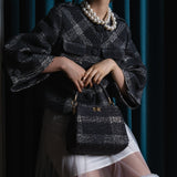 check jacquard cocoon sleeve jacket