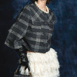check jacquard cocoon sleeve jacket