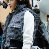 4way shiny tweed padded down jacket