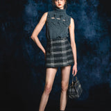 sleeve less ribbon slit knit