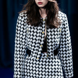 leather combination tweed blouson