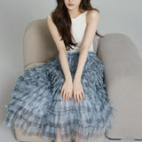 Check Pleats Ruffle Skirt