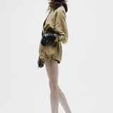 Suede-Like Drawstring Jacket