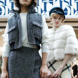 4way shiny tweed padded down jacket