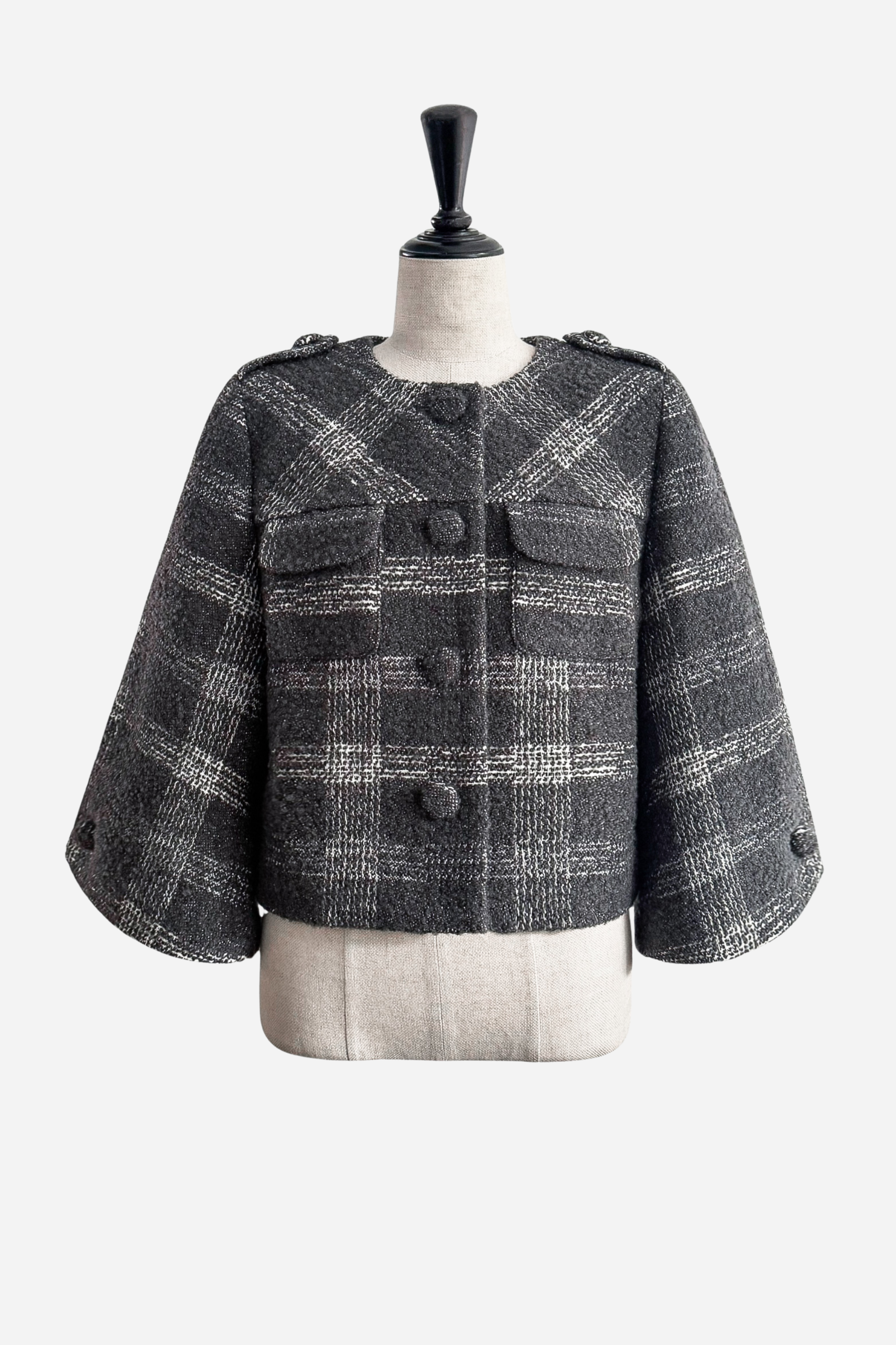 シェリエ sheller チェックジャガードニット　グレー シェリエ sheller チェックジャガードニット グレー レディース