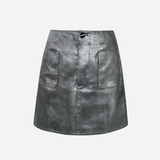 silver leather mini skirt