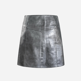 silver leather mini skirt
