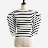 back ribbon stripe knit tops