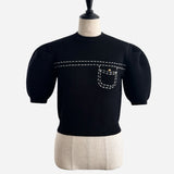 half sleeve stitch knit tops