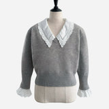 lace collar knit tops
