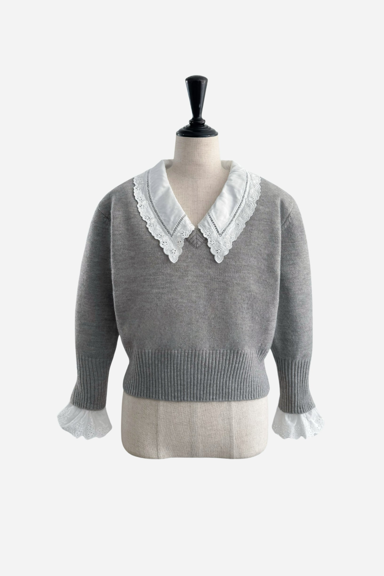 ニット/セーター sheller  lace collar knit tops lace collar knit tops – shéller / シェリエ