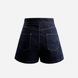 gold button denim wrap culottes