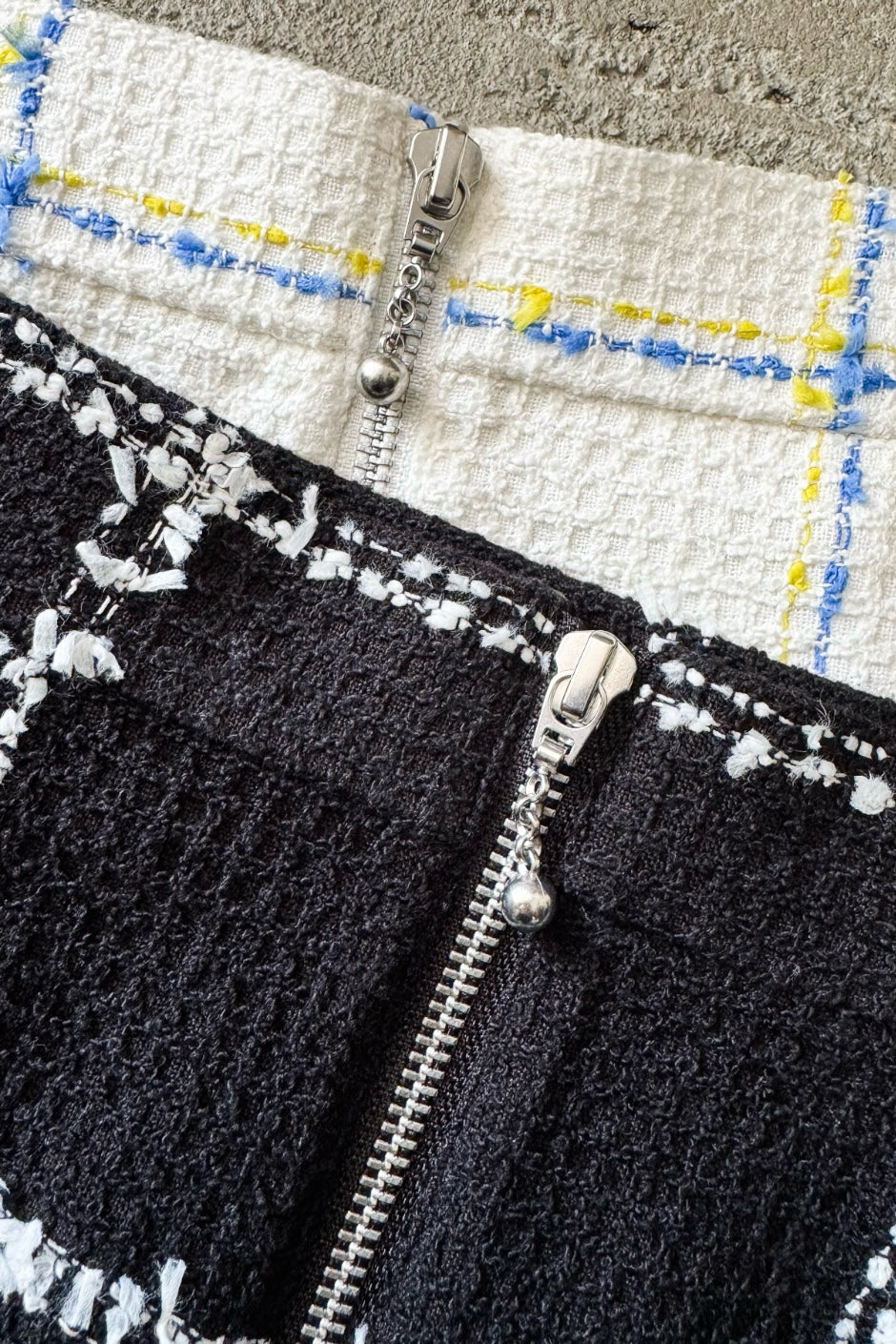 BACK ZIP diamond tweed mini skirt – shéller / シェリエ BACK ZIP diamond tweed mini skirt – shéller / シェリエ
