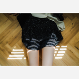flower spangle tweed hem short pants