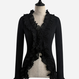 Wave Pleated Ruffle Knit Top