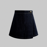 gold button denim wrap culottes