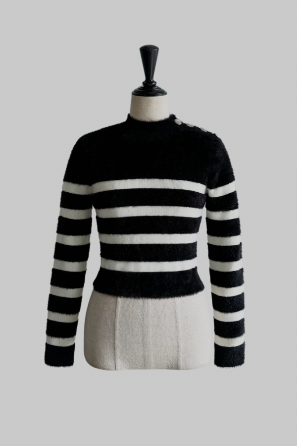 bijou button stripe cropped sweater – shéller / シェリエ bijou button stripe cropped sweater – shéller / シェリエ