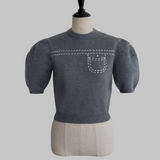 half sleeve stitch knit tops