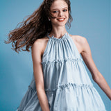 holder neck tiered mini dress