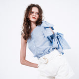 one shoulder ribbon shirt tops