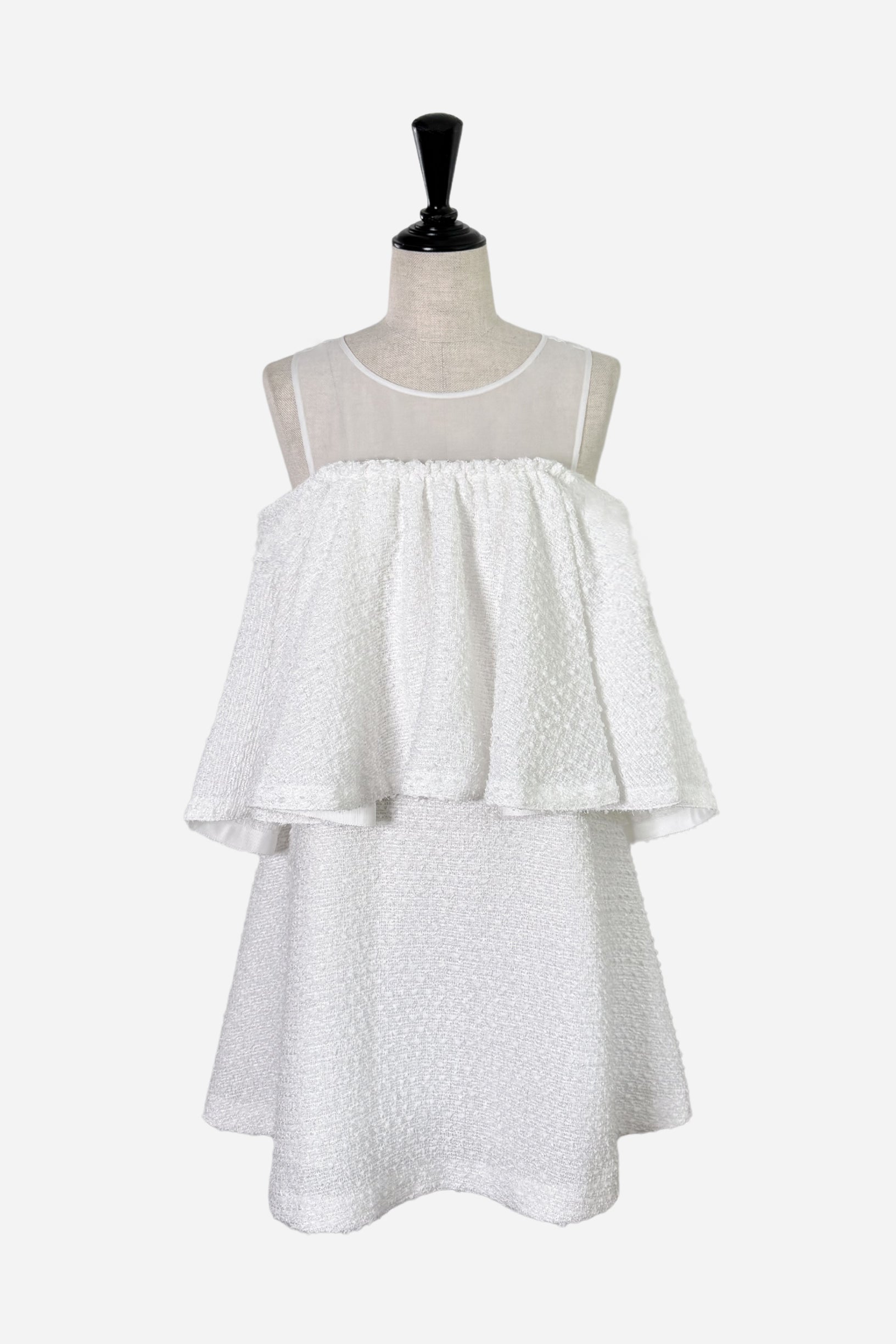 sheer x tweed ruffle mini dress – shéller / シェリエ sheer x tweed ruffle mini dress – shéller / シェリエ