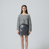 silver leather mini skirt