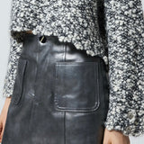 silver leather mini skirt