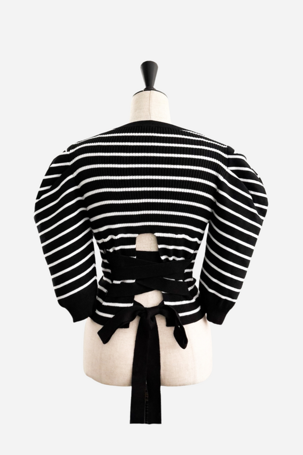 back ribbon stripe knit tops