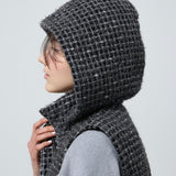 4way shiny tweed padded down jacket