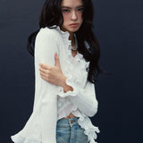 Wave Pleated Ruffle Knit Top