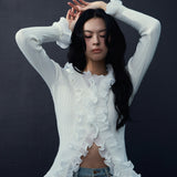 Wave Pleated Ruffle Knit Top