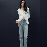Wave Pleated Ruffle Knit Top