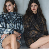 Manteau court à carreaux en mohair