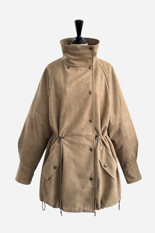 Suede-Like Drawstring Jacket