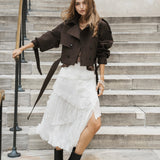 Flower Embroidery Ruffle Skirt